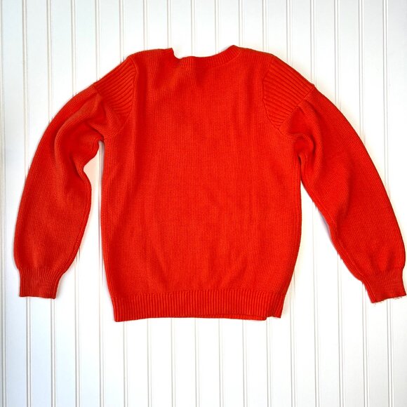 LOFT Orange Sweater Women S  Petite V Neck Long Sleeve Knit Spring Fall Vol Puff - Picture 8 of 10